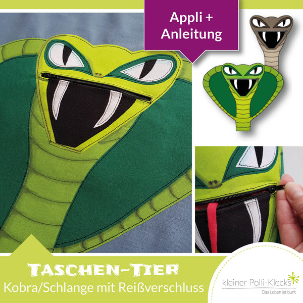 Appli - "Taschen-Tier Kobra / Schlange" - Schnitt +  Anleitung