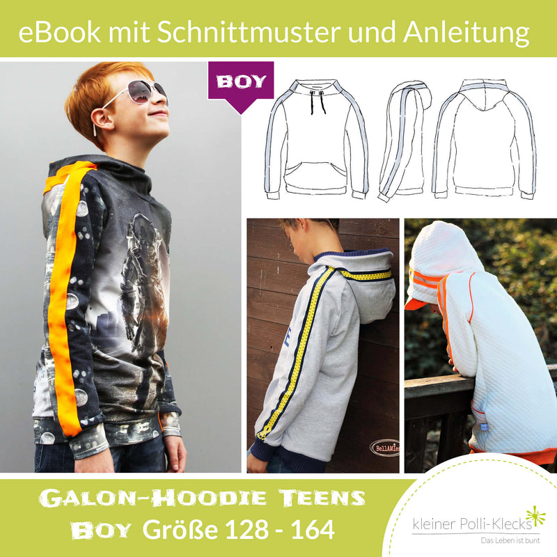 Kapuzenpullover Galon Hoodie Teens gerade Gr. 128 164 Schnit kleinerpolliklecks