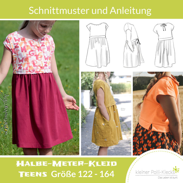 Halbe Meter Kleid Teens 122 - 164 - Schnitt und Anleitung