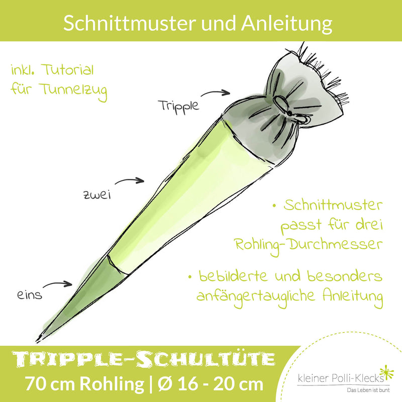 Schultüte "Tripple" mit 3er-Teilung - 70 cm - Schnitt + Anleitung